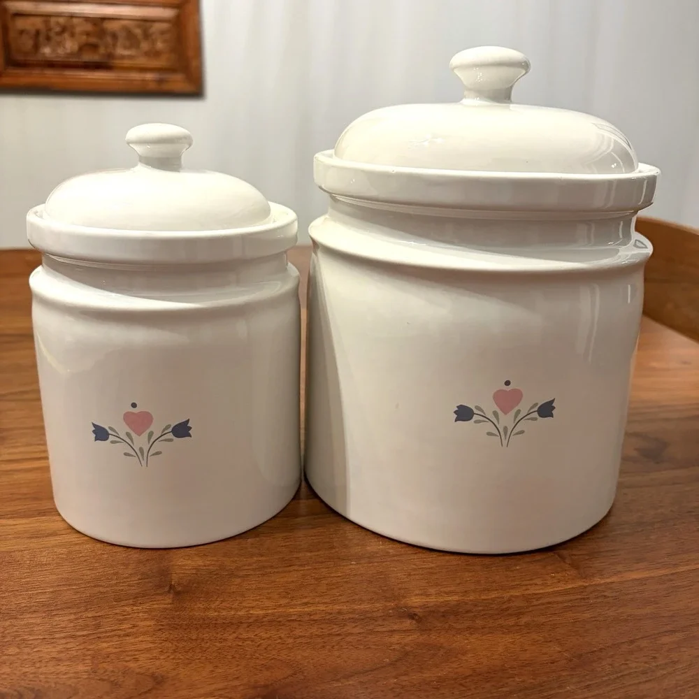 Vintage Home Swan Goose Stoneware Canisters Set of 2 Pink Blue Farmhouse 1980s